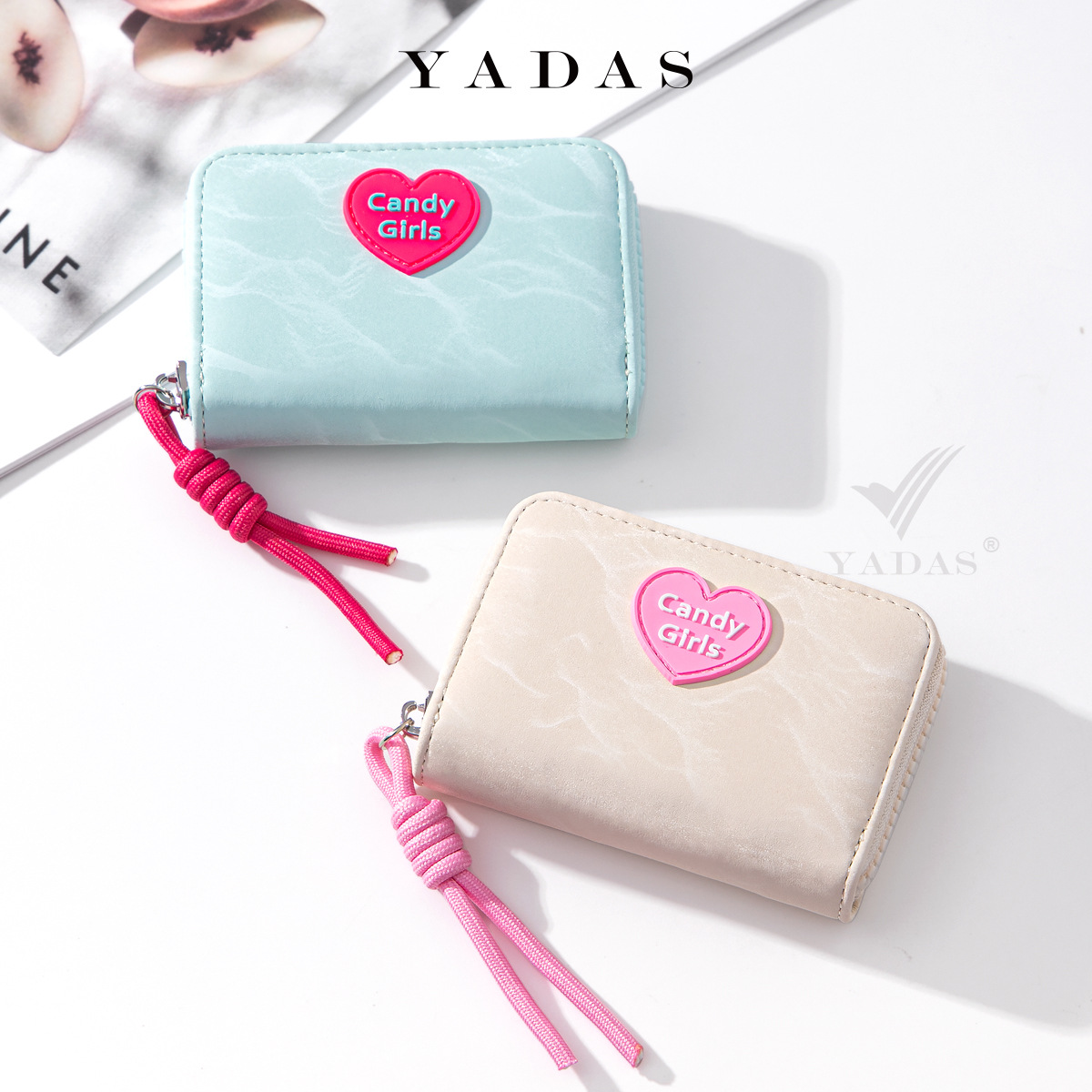 YADAS nueva cremallera mini chica de caramelo moda linda multi-tarjeta para mujer órgano PU cuero tarjeta al por mayor