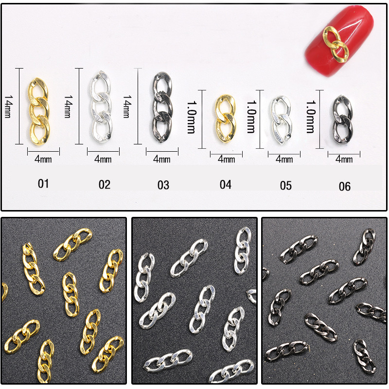 Nail art chain two three metal chain gold and silver black rose gold chain nail punk vintage chain jewelry