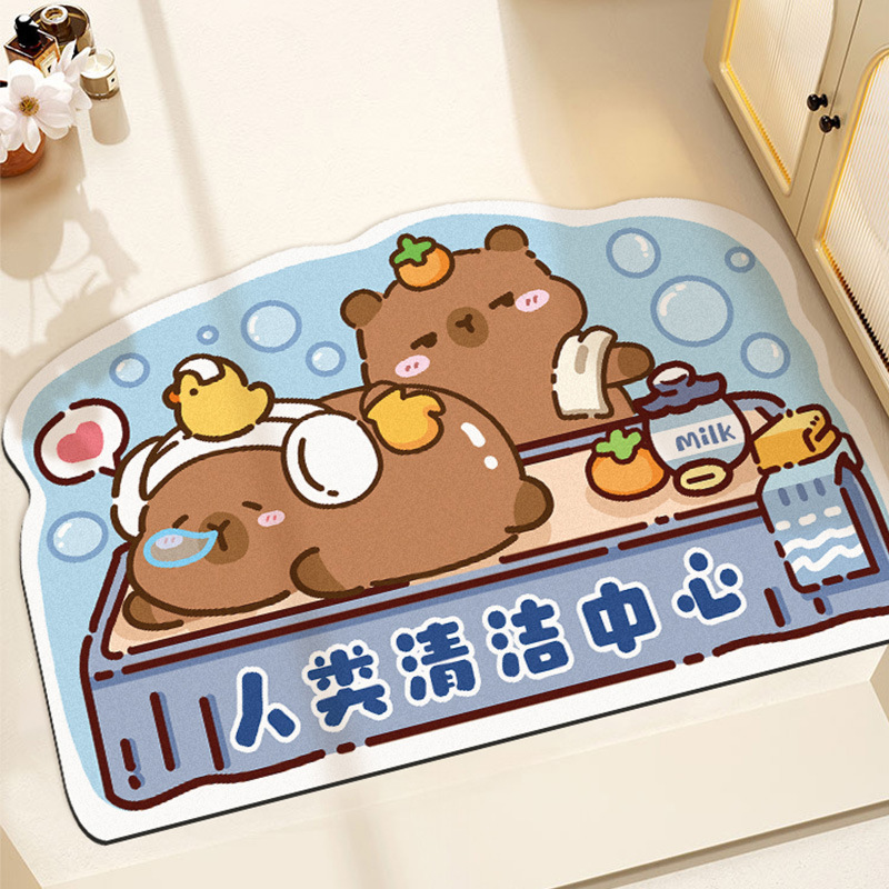 Kapibala 珪藻泥フロアマット吸水速乾浴室フロアマット浴室ドアノンスリップマット漫画足マット|undefined