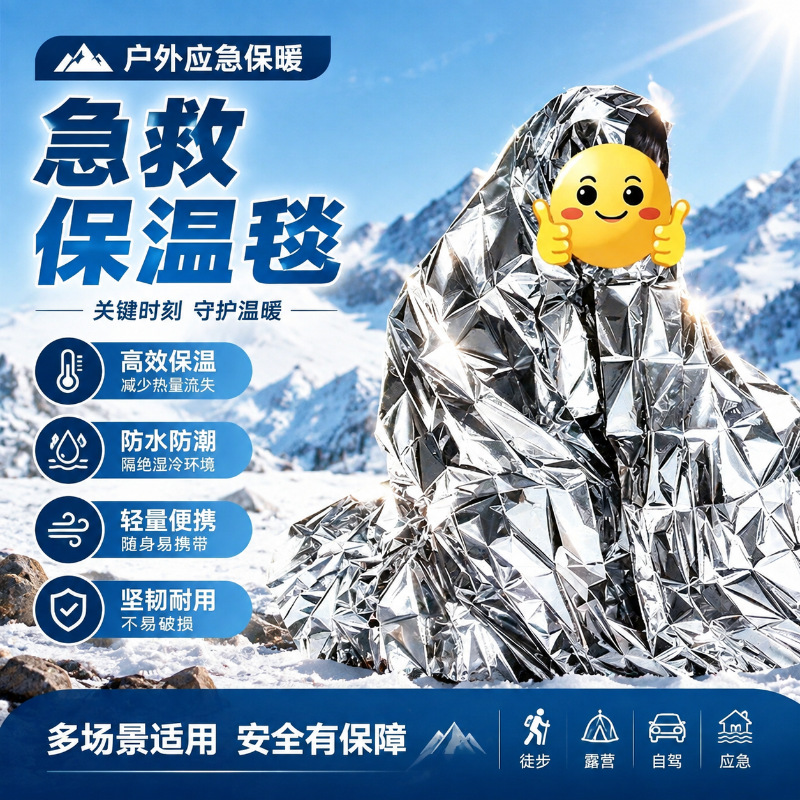 Outdoor emergency thermal and sun protection blanket, wilderness survival blanket, cold-weather survival blanket, survival gear, and emergency supplies for home storage