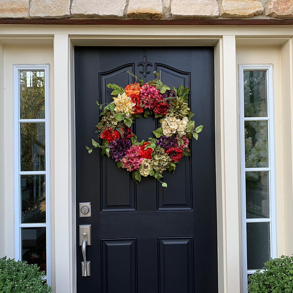Colorful Peony And Hydrangea Wreath For Front Door Wall Decor_voghion.com