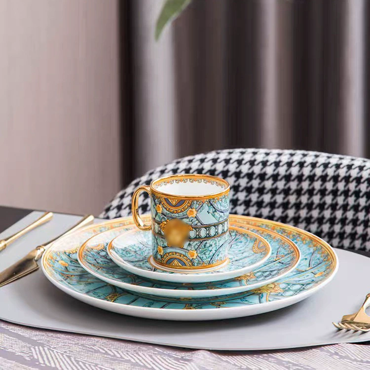 Coffee dinner plate, set, European style, light luxury style