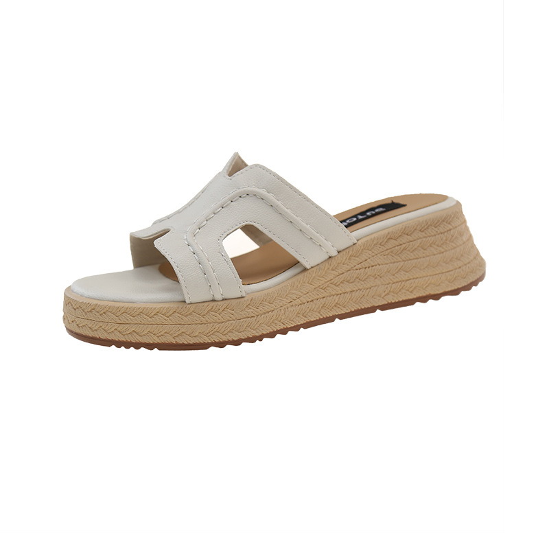 "Miao Lu" Zhao Lusi mismo párrafo ~ Sandalias y pantuflas de una palabra para mujer, zapatos de plataforma de paja para verano, sandalias de tacón alto de suela gruesa