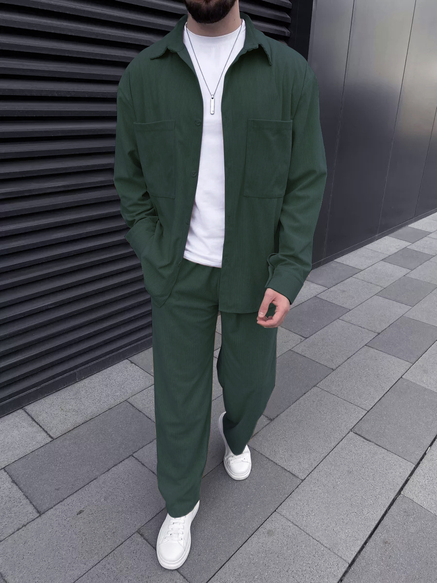 Herren Cordhose Und Langarmhemd Set Im Lässigen Stil_voghion.com