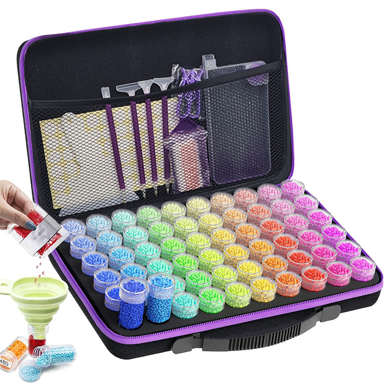 Maletín de herramientas DIY para pintura de diamantes, organizador de 60–240 botellas, caja portátil color púrpura
