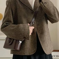 人字纹呢子大衣女秋冬2025新款毛呢外套高级感小个子短款韩系西装