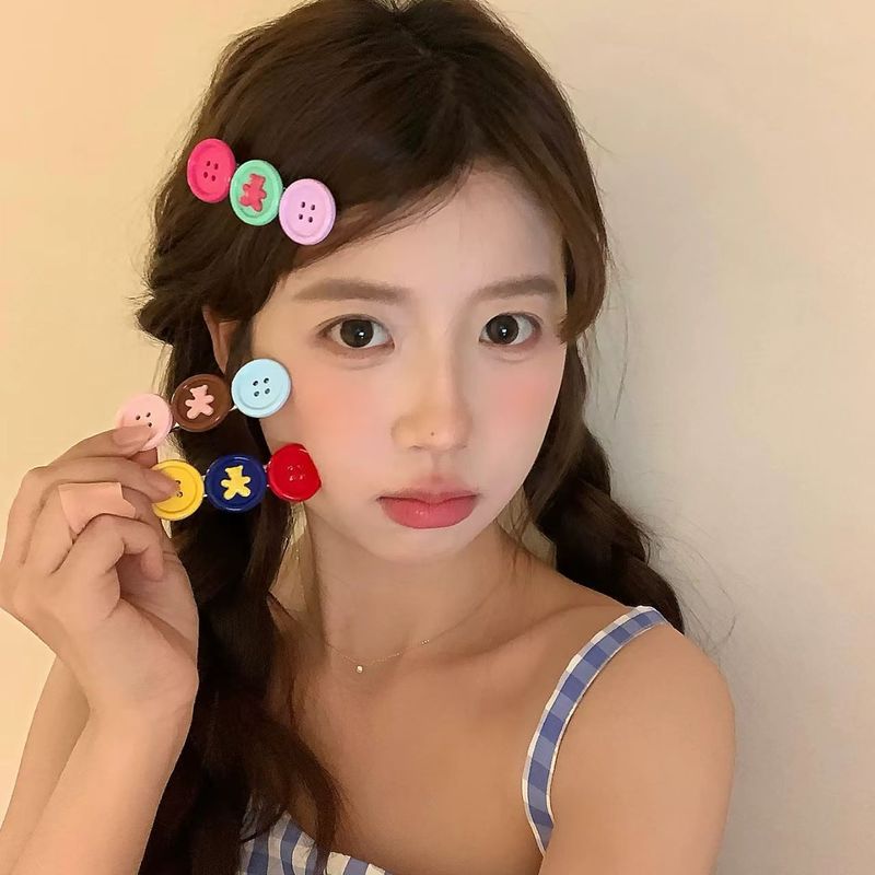 可爱撞色纽扣小熊发夹少女百搭鸭嘴夹碎发刘海夹创意边夹发卡发饰|undefined
