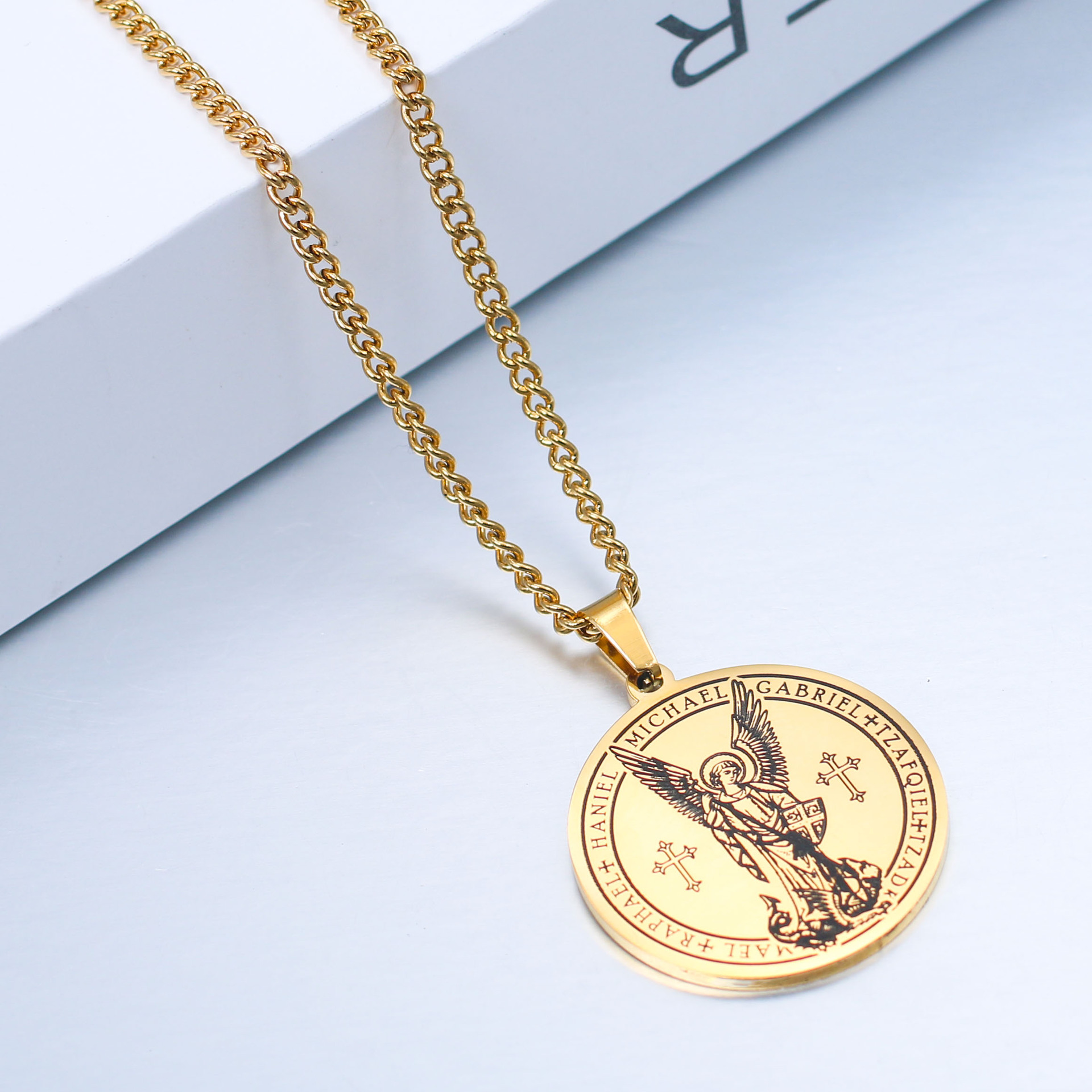 Angel Pattern Men'S Gender Hip-hop Angel Stainless Steel Plating Men's Pendant Necklace