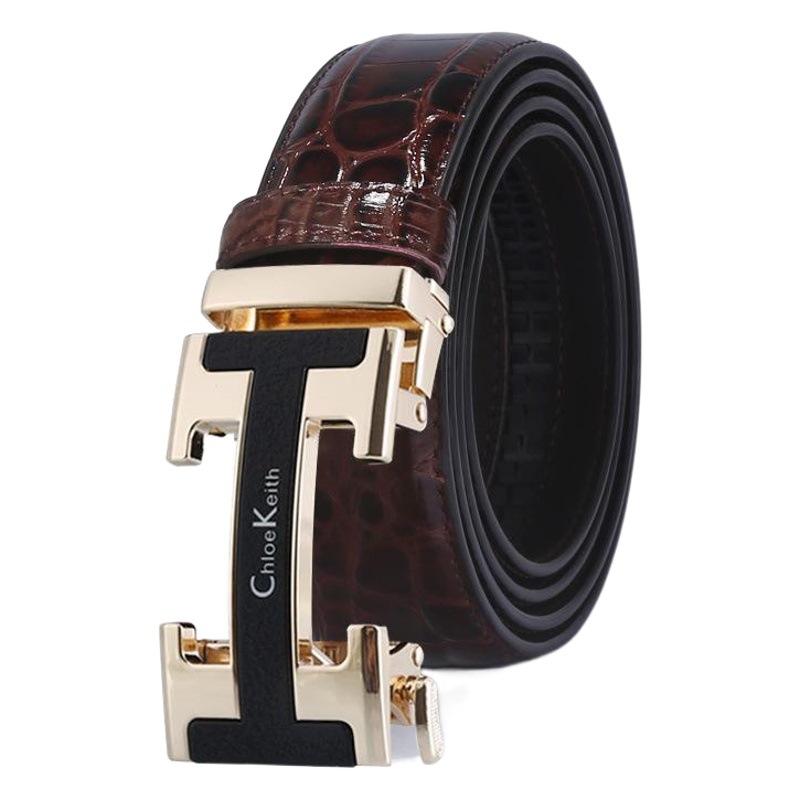 Caliente contador cinturón de cuero genuino de los hombres de negocios cocodrilo hebilla automática Cinturón de piel de vaca regalo pantalones casuales cinturón al por mayor