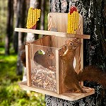 仓鼠喂食器户外木质透明花栗鼠食物分配器实木悬挂玉米饲料喂食箱