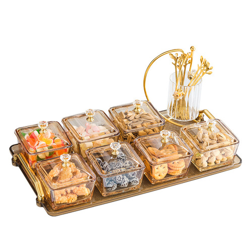Glass dried fruit dish with plastic cover double ear tray snack plate snack cake plate Nordic light luxury snack plate