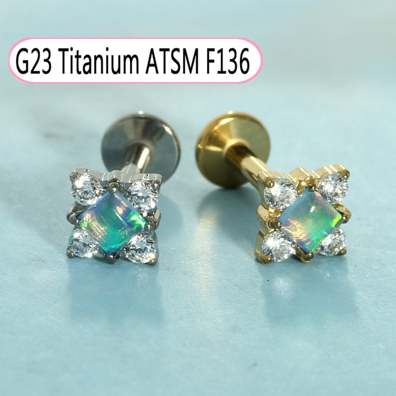 G23 Titanium Inlaid Zircon Opal Lip Nail Internal Thread Piercing Earrings 1.2mm Thick Cochlear Nail detail image 11