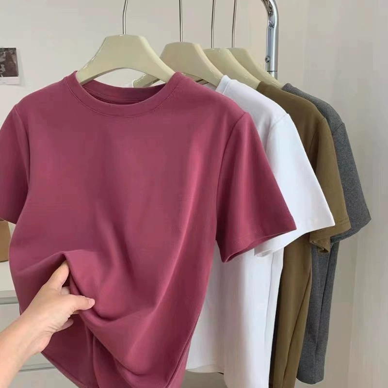 Однотонная матовая футболка с круглым вырезом, женская теплая свободная приталенная внутренняя Толстая Базовая рубашка с короткими рукавами, 2023, Осень-зима, модная