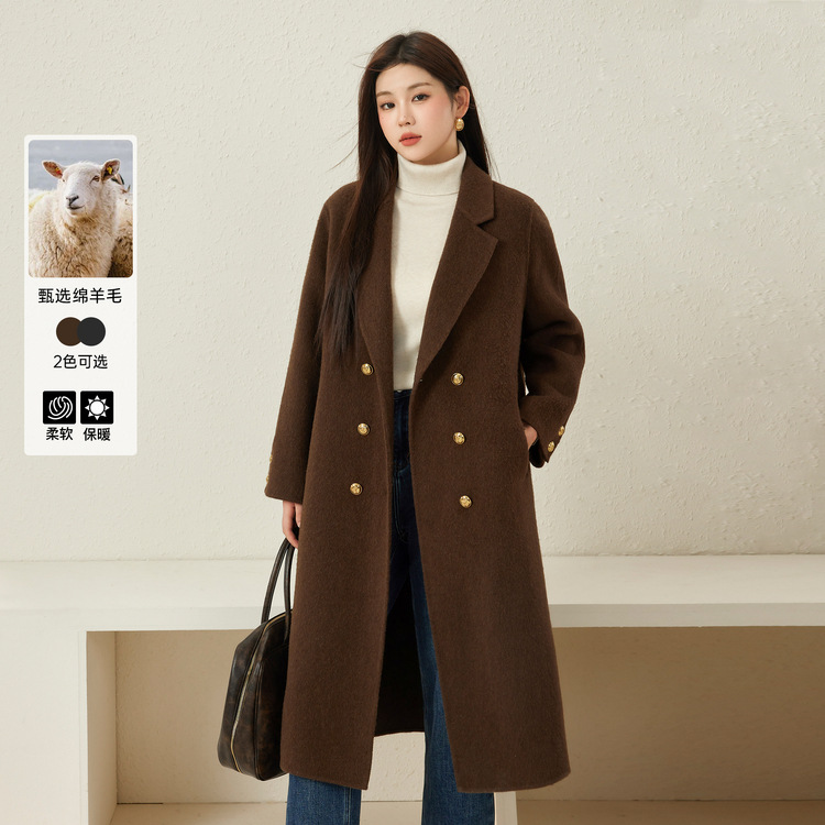 Fiber Show Large Size Women's Elegant and Atmospheric Retro Texture Simple Double-sided Woolen Jacket Fat mm2024 New Winter Style