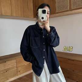 简梦加绒牛仔衬衫 2025冬季新款 时尚叠穿保暖衬衣外套女上衣1136