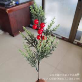 仿真植物仿真松针枝圣诞树圣诞圈圣诞工艺品装饰PE松枝红果枝批发