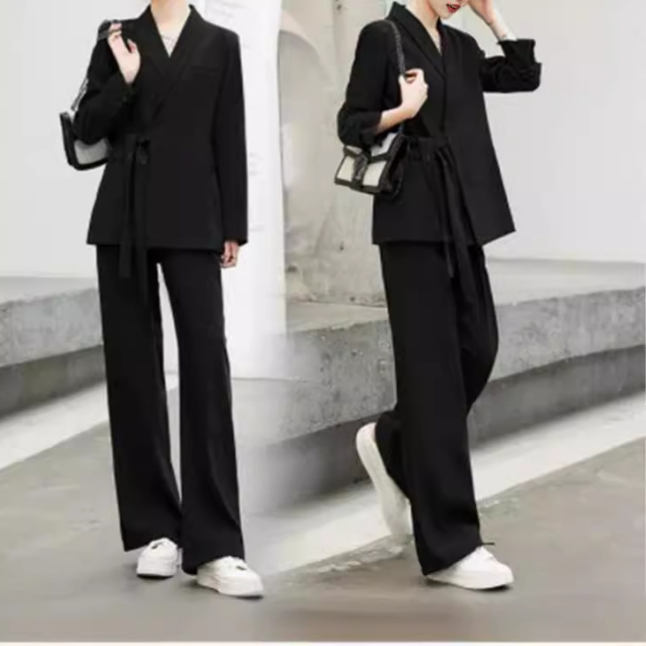 High-end women's suit, 2024 spring new casual set, loose and fashionable Korean style, wide-leg pants two-piece set