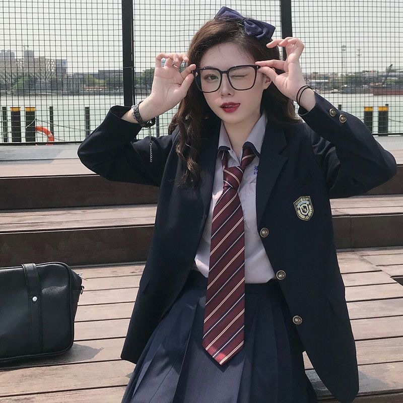 Jk Uniform Suit Jacket Women's Autumn and Winter Preppy Style Black Three-Button Suit Badge Female Student Long Sleeve