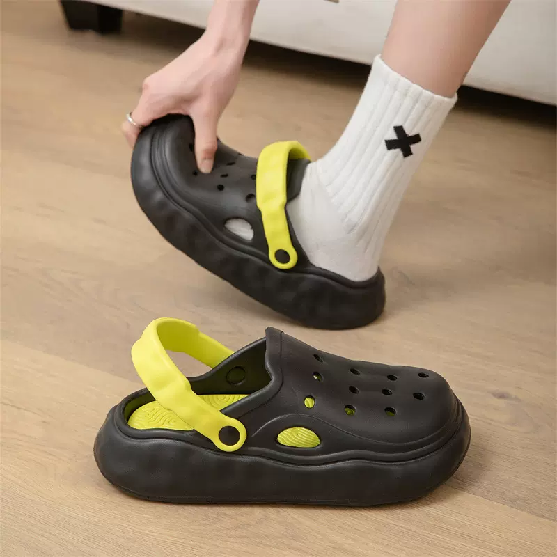 踩屎感洞洞鞋男款夏季外穿2025新款凉鞋厚底防滑沙滩包头拖鞋男士