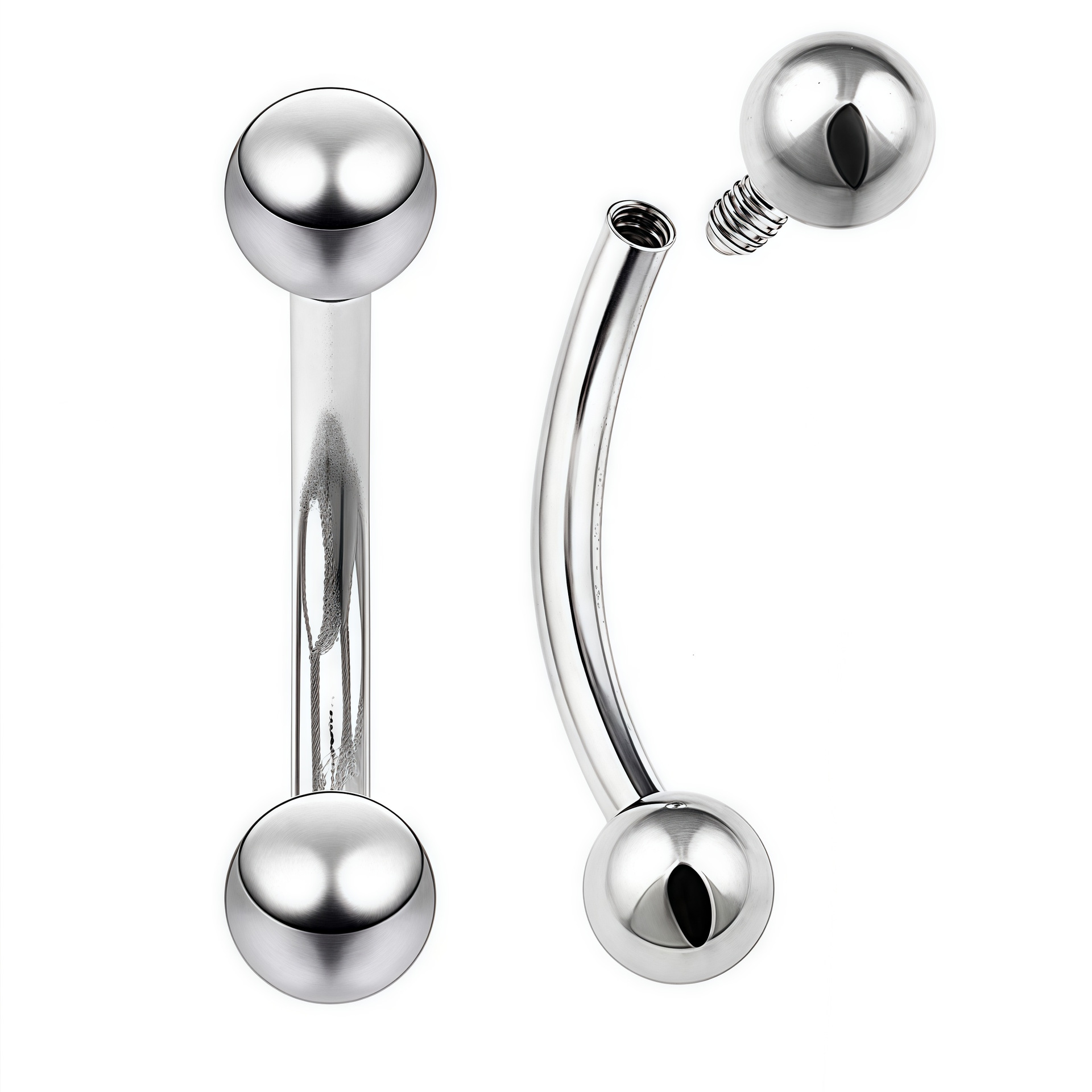F136 Titanium Internally Threaded Double-Headed Round Ball Curved Barbell Belly Button Ring detail image 8