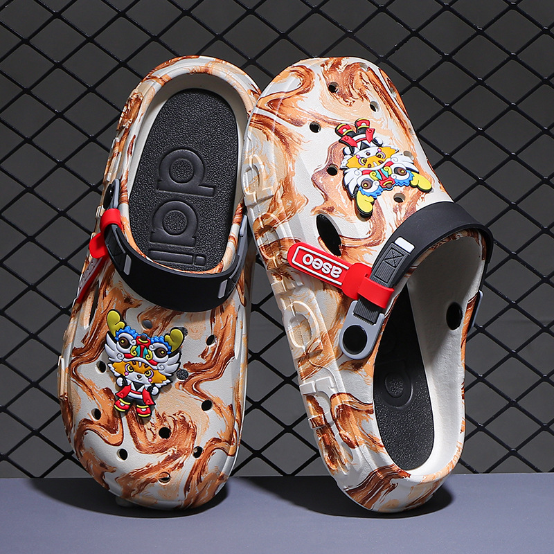 Zapatos con agujeros de suela gruesa para hombre, uso exterior de verano, suela suave antideslizante, sin sonido, sin olor, sensación de pisar mierda, sandalias de doble uso para conducir al aire libre