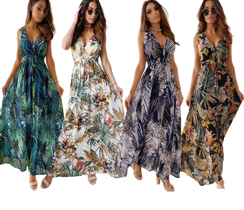 Независимая станция внешней торговли Европы и США желает Amazon взрывов 2021 летнего печатного платья с открытой спиной и ремешком 021 #