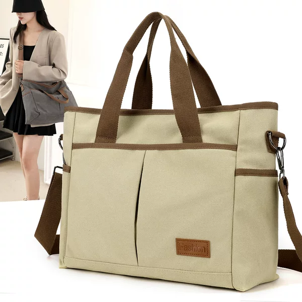 Cross-border Women's Canvas Bag Simple Retro Shoulder Crossbody Cloth Bag Women's Large Capacity Commuter Office Portable File Bag