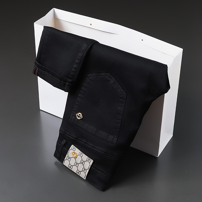 Xintang new pure color jeans men's slim fit small straight autumn and winter men's autumn casual cropped pants men's