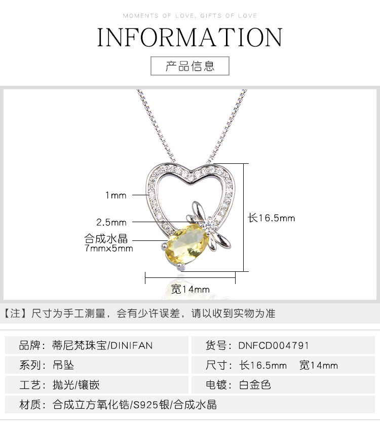 Simple Fashion Yellow S925 Silver Zircon Clavicle Chain Heart-shaped Pendant display picture 1