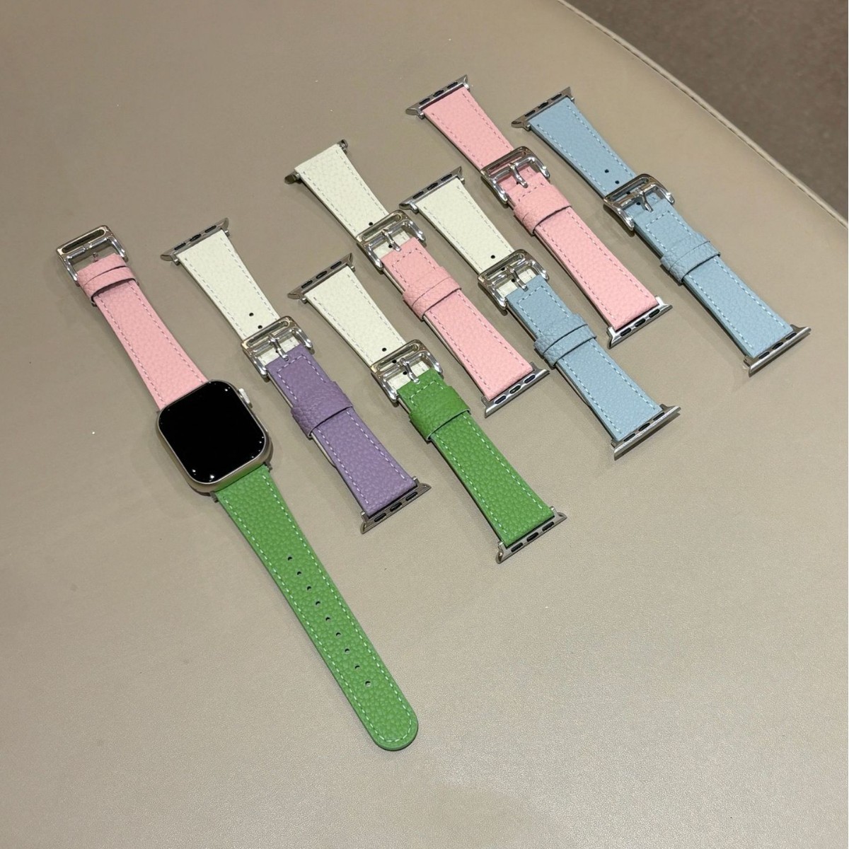 Color-Blocked Lychee Pattern Is Suitable for Apple Watch Straps S10 Generation Apple Women's Iwatch9876 Leather Se Summer
