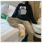 新款春秋季睡衣女长袖黑白脸套装 M-XXL   160克亲肤