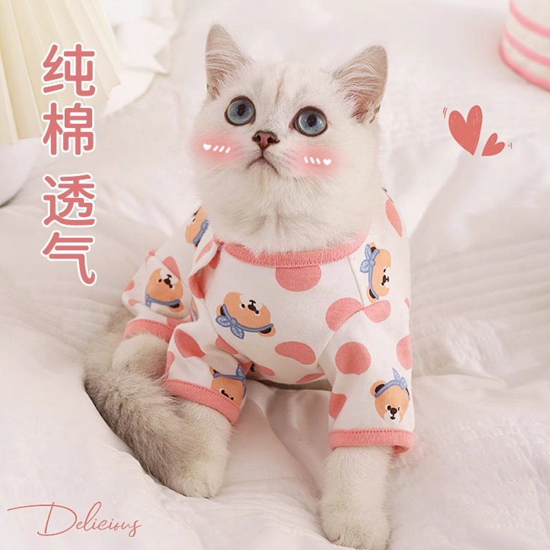 Ropa de gato Primavera y otoño Mascotas Gato Gato Plata Gatito Gatito Traje de otoño de cuatro patas para prevenir la caída del cabello Estilo fino destete Invierno