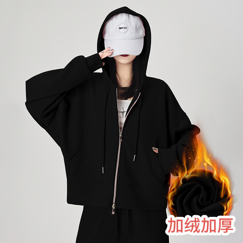米白色连帽卫衣女初秋小个子韩版宽松显瘦上衣外套秋冬百搭上衣|undefined
