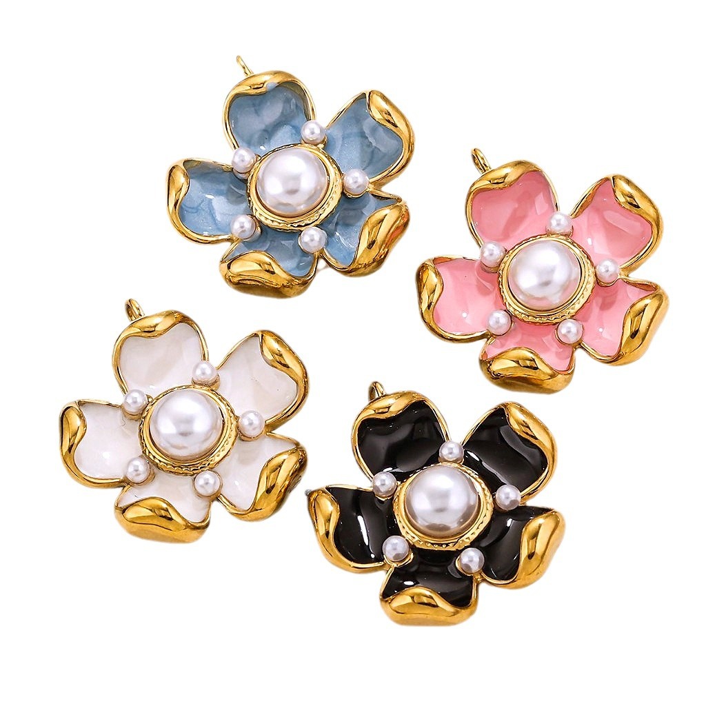 Nuevos pétalos de rosa colgante de goteo de aceite diseño chino retro temperamento simple tridimensional diy perlas pendientes