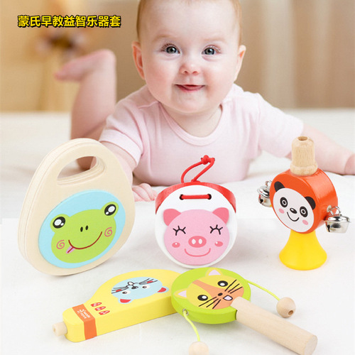 Children's wooden castanets whistle Montessori toys kindergarten teaching aids Montessori early education educational musical instrument set