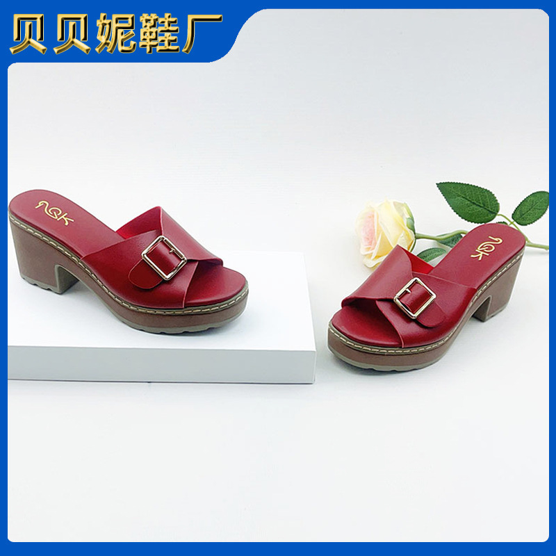 跨境时尚鞋欧美坡跟拖鞋女2025夏季新款一字带休闲厚底凉拖鞋|undefined