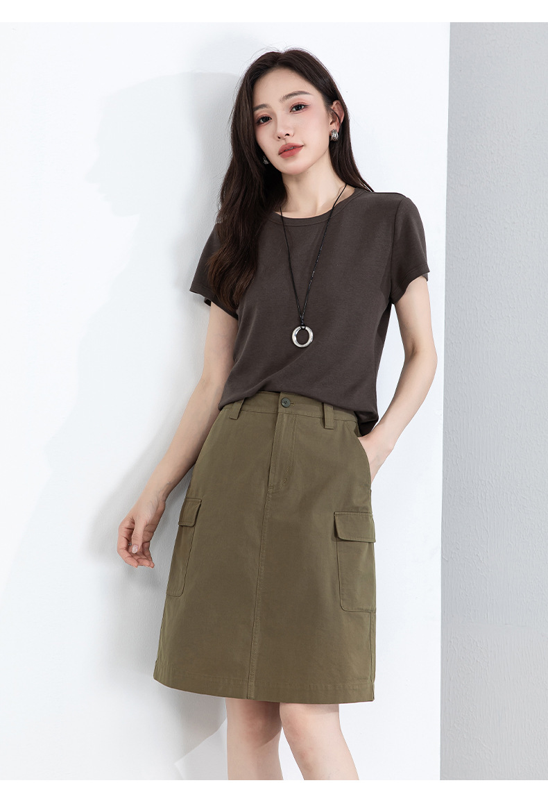 Áo thun nữ cổ tròn tay ngắn chất liệu co giãn cao, cảm giác mềm mại như mây, che khuyết điểm tạo dáng thon gọn — màu xanh navy chi tiết 31