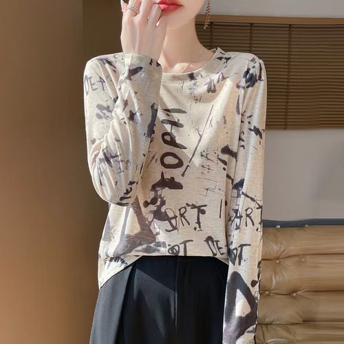 Wholesale Lyocell Tencel 2025 Spring Women's Tie-Dye Short-Sleeve Round Neck Casual Basic Top Stylish and Versatile