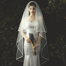 厂家批发新娘包边头纱亚马逊 eBay热卖单身派对新娘头纱 简约双层