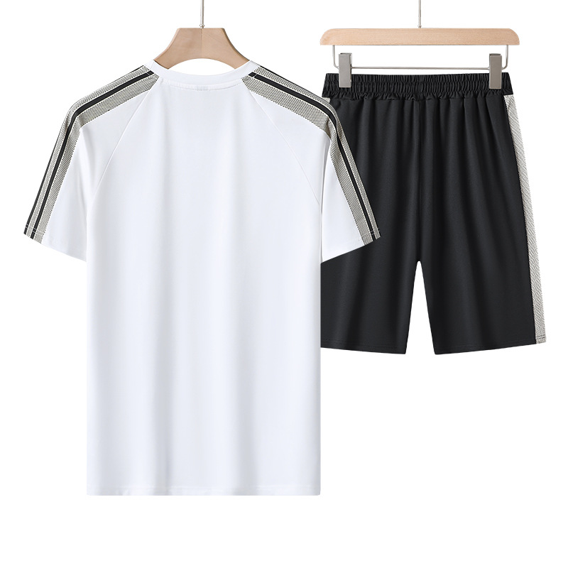 Set hombre de verano deportivo casual manga corta set corto camiseta de cuello redondo rápido secado corredor de dos piezas set al por mayor