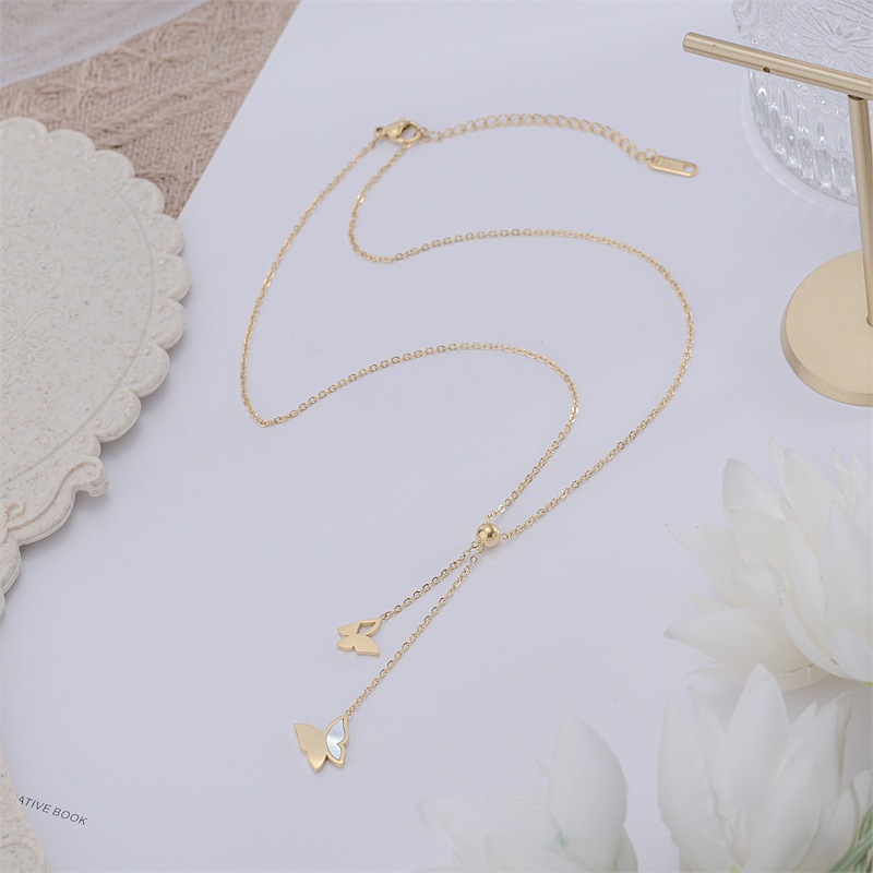 Fashion Butterfly Titanium Steel Plating Pendant Necklace