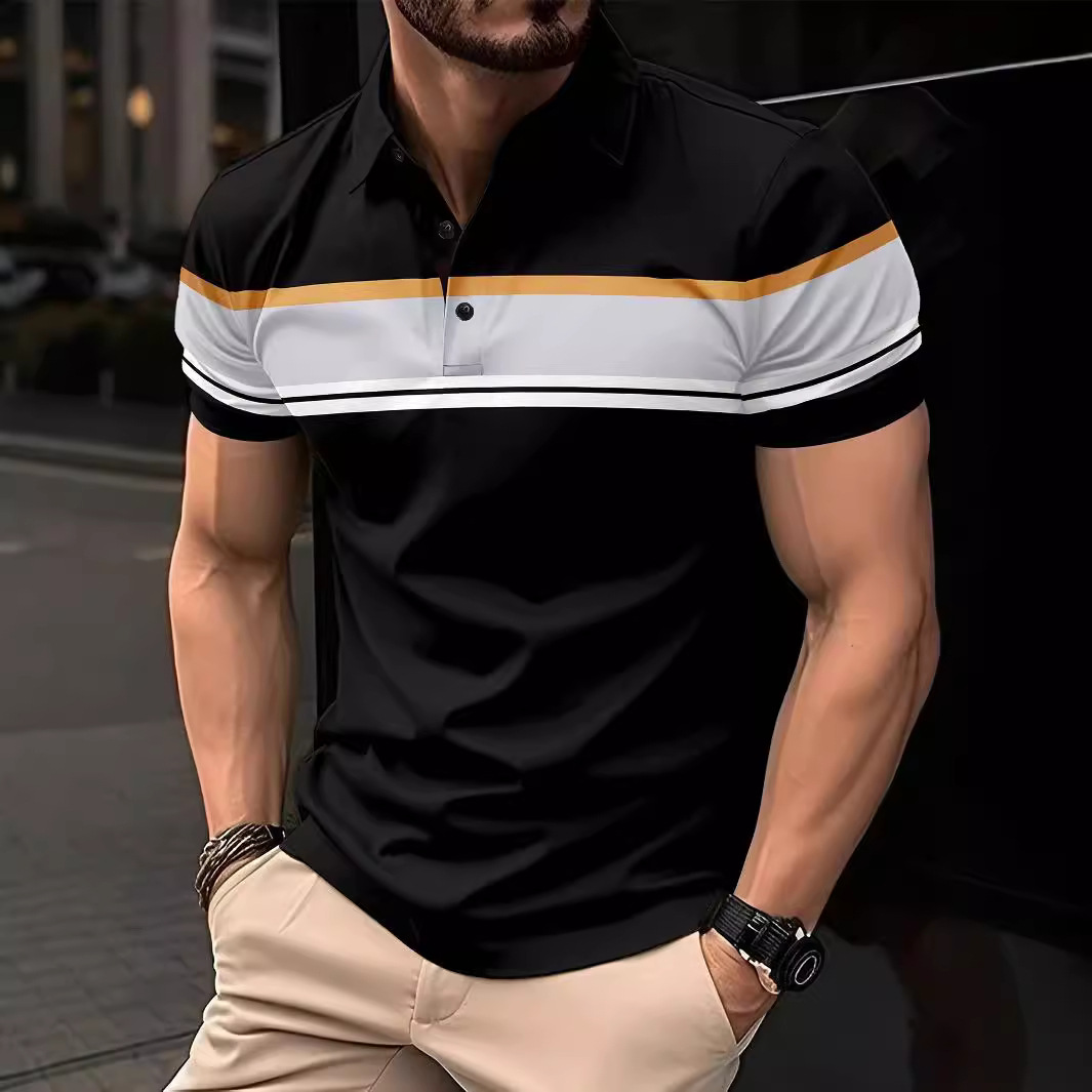 2024 Cross-Border European and American 3D Digital Simple Monochrome Color Printing Series Two Men's Polo Shirts