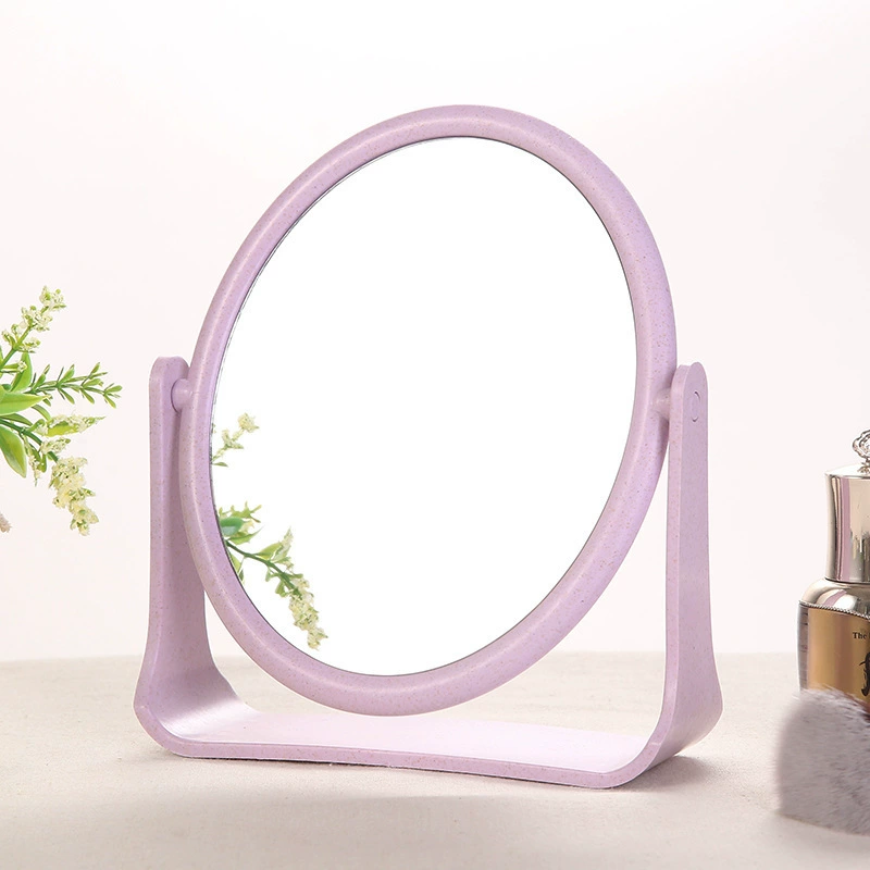 Desktop Makeup Mirror, European-style Wheat Straw Frame, Double-sided Rotatable, Round & Square