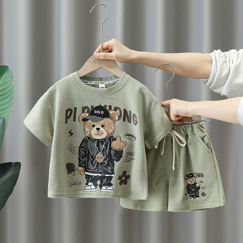 3558 Boys Summer Short Sleeve Suit  New Internet Celebrity Handsome Baby Thin Clothes Trendy Children Summer Style Children's Clothes