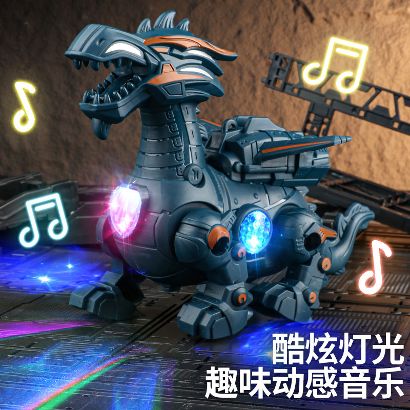 网红电动牵绳恐龙音乐灯光自动行走男孩儿童玩具仿真龙一件起批|undefined