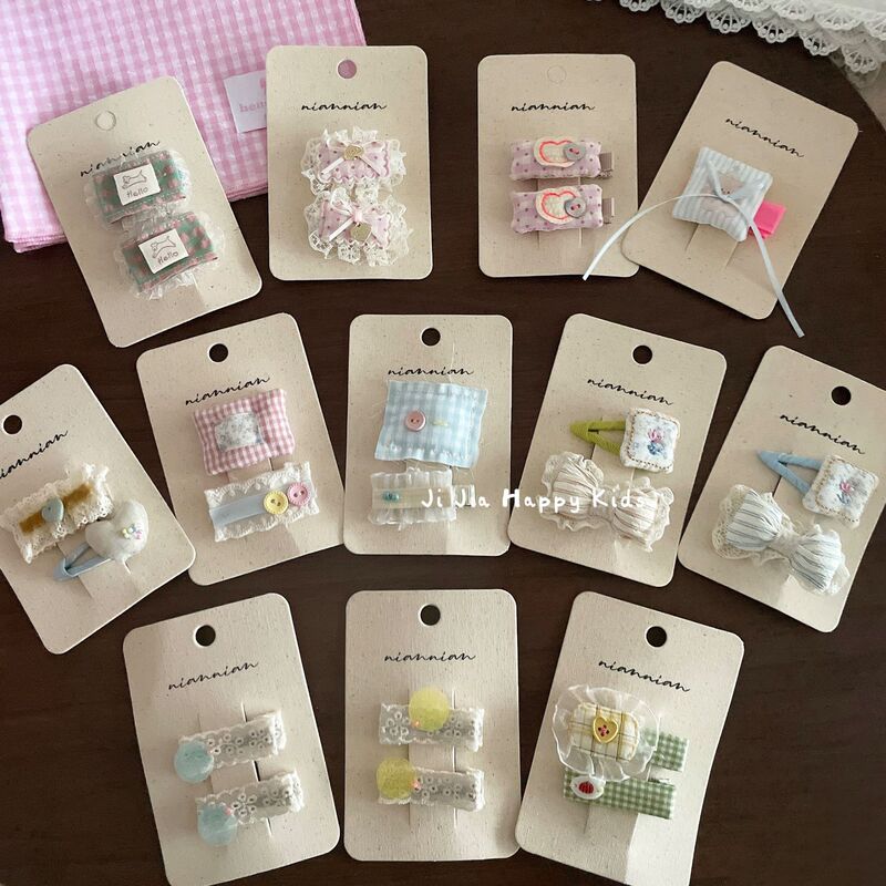 Niannian Lace Hair Clip That Won'T Damage Hair, Fresh Plaid Fabric Bb Clip, Cute Children's Hair Accessory for Spring and Summer
