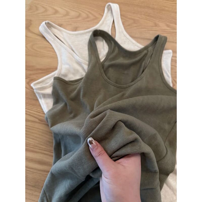 Bright Moss Green U-Neck Knitted Camisole for Women, New Summer Style, Casual, Lazy, Loose, Slimming Base Top