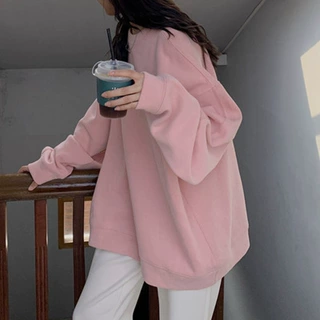 春秋新款时尚简约洋气卫衣女休闲宽松圆领百搭ins上衣外套潮