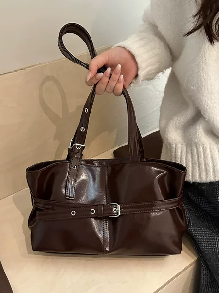 Retro Niche Design Tote Bag, Fashionable and Casual, Pu Texture, Personalized Women's Shoulder Bag, Daily Commuting Underarm Bag