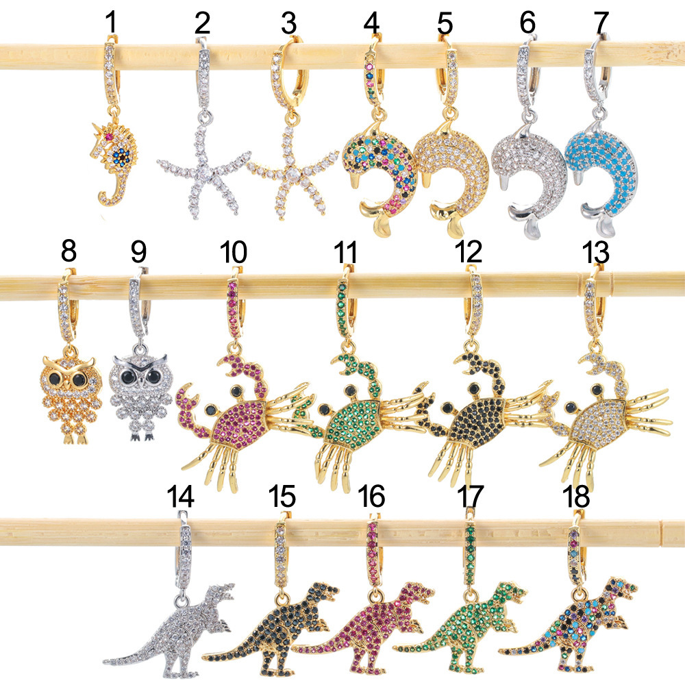 Micro-inlaid Zircon Colorful Dinosaur Animal Insect Earrings display picture 1